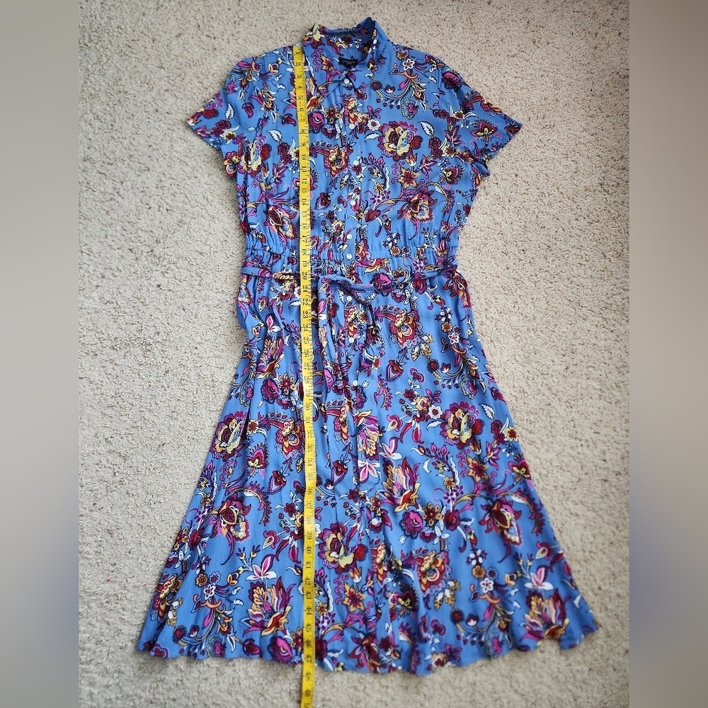Talbots Floral Midi Shirt Dress 12 Button Front Tie Waist Fit Flare Cottagecore - Picture 12 of 12